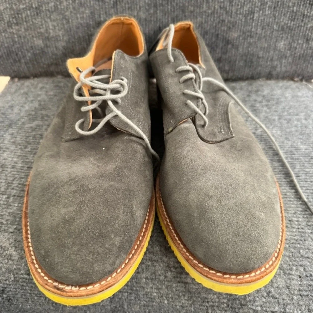 Walk-Over for J.Crew Mens 11 Grey Suede Derby Yellow Vibram Sole Made in USA